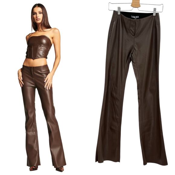 I.Am.Gia Estyn Pants Faux Leather Flare Bootcut Low Rise Brown Size XXS - Picture 1 of 13